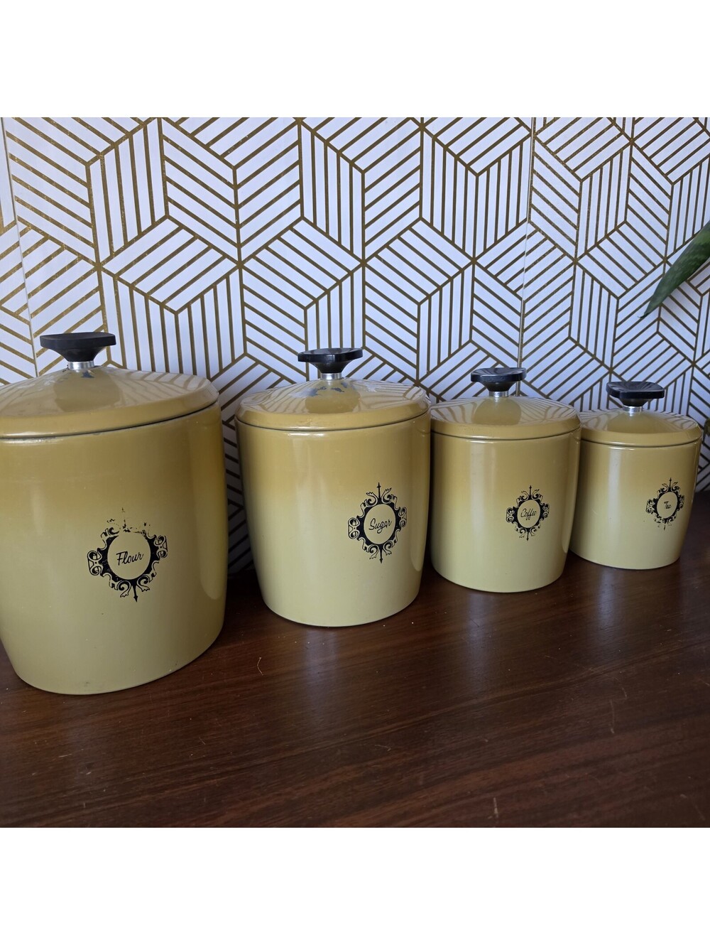 Vintage West Bend Metal Canister Set w/ Lids, 4-Piece Harvest Gold